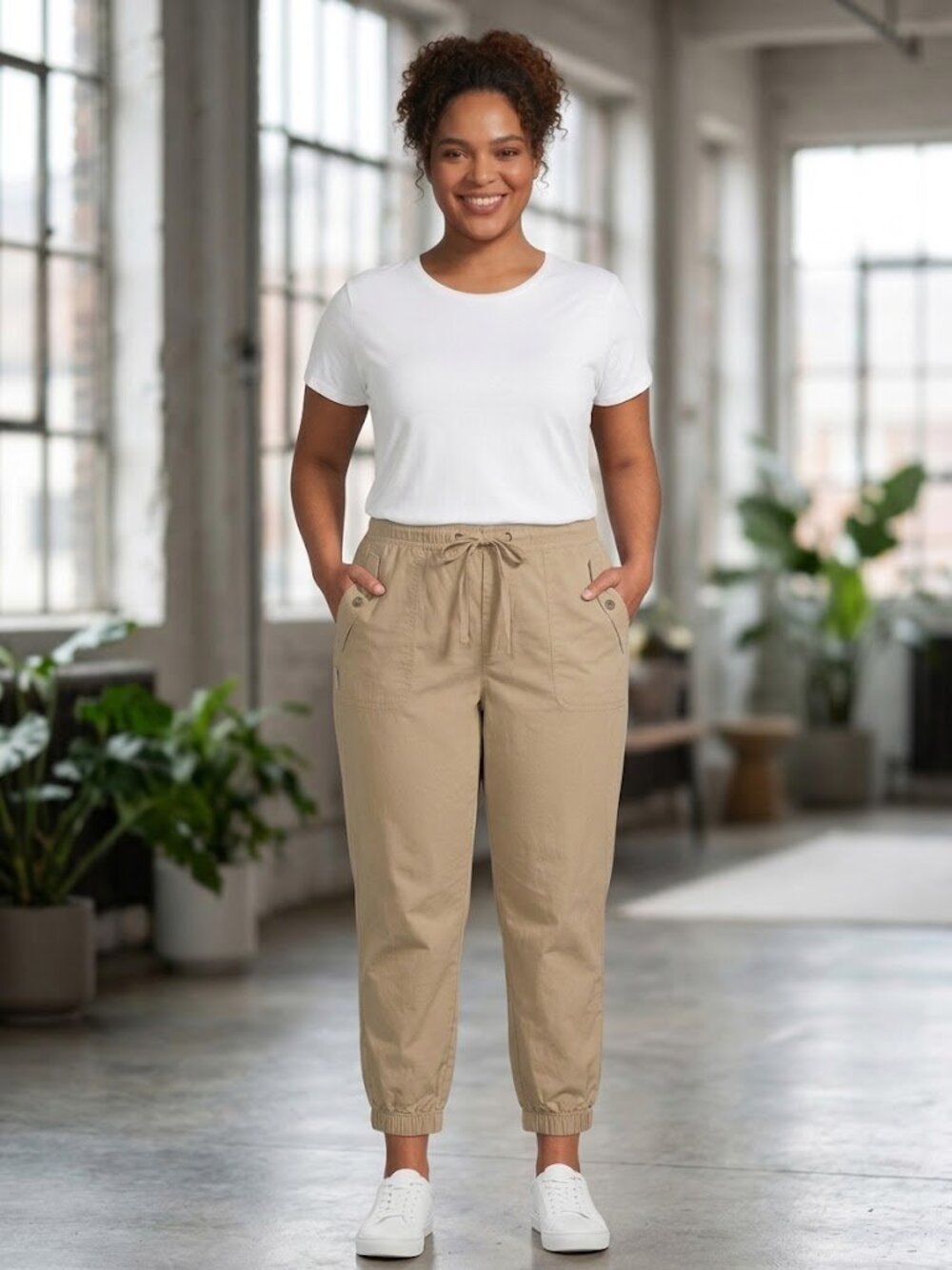 Lady Hathaway Tan Khaki Drawstring Capri Pants Size 16 Ruched Tie Ankle